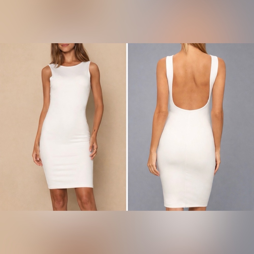 Lulus Sheath Dress M White Backless Stretch Sleeveless LWD NEW